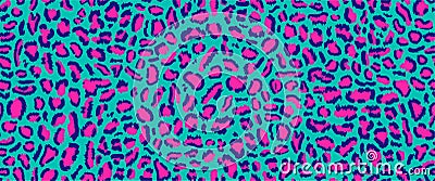 Neon seamless pattern, leopard print with acid colors in retro-futuristic 80s - 90s style. Neon leopard background in Vector Illustration