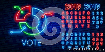 Neon set of vote Infochart, Infographic graph and Check investment icons. vote diagram sign. Stock exchange, Line diagram, Stock Photo