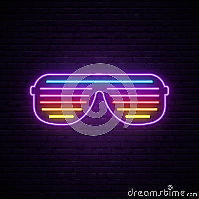 Neon shutter glasses sign. Vector Illustration