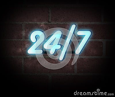 Neon Sign 24 7 Stock Photo