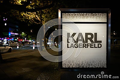 Neon sign as outdoor advertising for a Karl Lagerfeld store on Kurfuerstendamm in Berlin Editorial Stock Photo