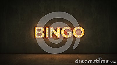 Neon Sign on Brick Wall background - Bingo . 3d rendering Stock Photo