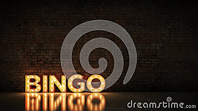 Neon Sign on Brick Wall background - Bingo . 3d rendering Stock Photo