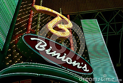 Neon Sign at the Entrance of Binion`s Horseshoe Casino Editorial Stock Photo