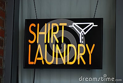 A neon sign of the laundry shop Stock Photo