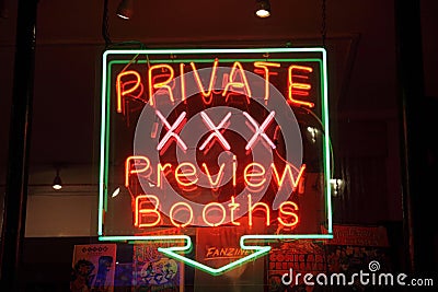 Neon sign of a licensed sex shop Editorial Stock Photo