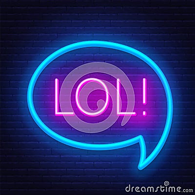 Neon sign lol in frame on dark background Stock Photo