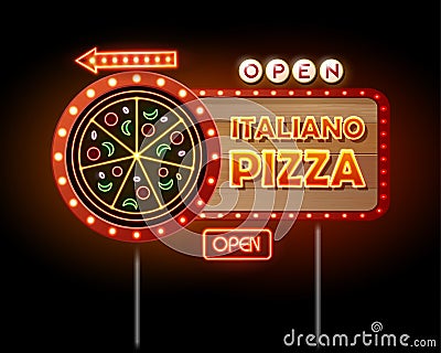 Neon sign pizza Vector Illustration