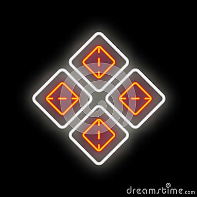 Neon sign representing four buttons forming a user interface element Vector Illustration