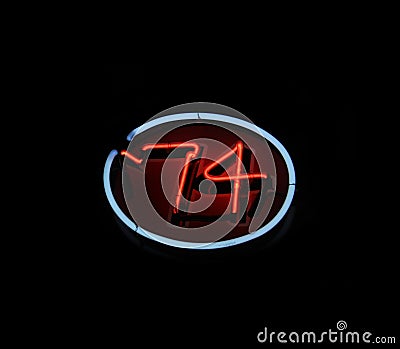 Neon Sign Since 74 Restaurant Sign in Window Stock Photo