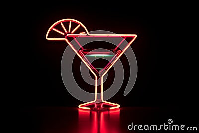 A neon sign with a retro martini glass icon Stock Photo