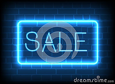 Neon sign sale in a frame . Vector Illustration