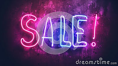 A neon sign that says sale in blue and pink, AI Stock Photo