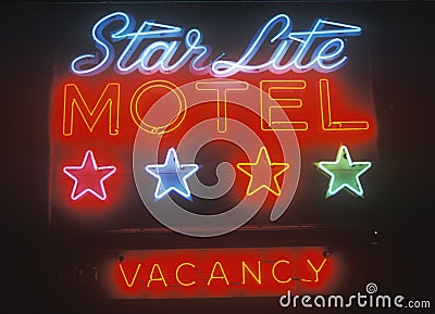 Neon sign, Star Lite Motel in the Catskills, NY Editorial Stock Photo