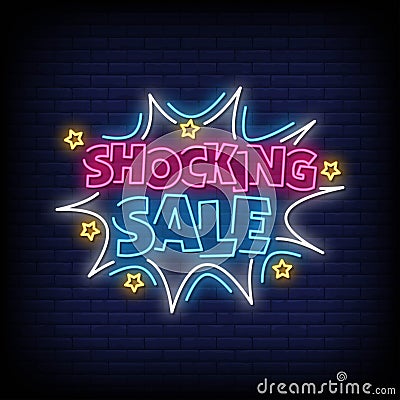 Shocking Sale Neon Signs Style Text vector Vector Illustration