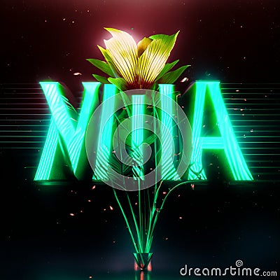 Neon sign with the word NIA on a dark background. AI generated Stock Photo
