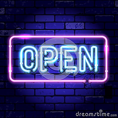 Neon Signboard Open Framed Vector Illustration