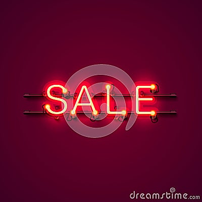 Neon signboard text sale. Vector Illustration