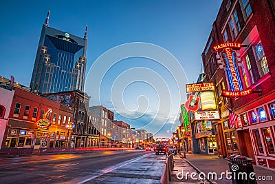 Neon signs on Lower Broadway Nashville Editorial Stock Photo