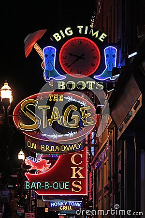 Neon Signs - Nashville, Tennessee Editorial Stock Photo