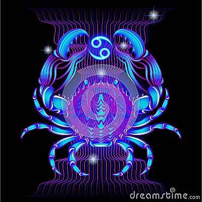 Neon signs of the Zodiac: Cancer Stock Photo