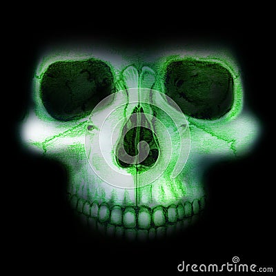 Neon skull in the darkness Stock Photo