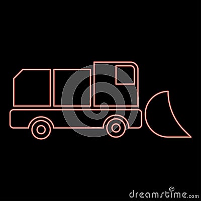 Neon snowblower snow clear machine snowplow truck plough clearing vehicle equipped seasons transport winter highway service Vector Illustration
