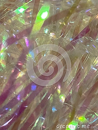 Neon Sparkles. pink green Holographic Confetti. Birthday Background. Surreal Foil. Disco Flyer. Retro Realistic Wallpaper. Blue Sh Stock Photo