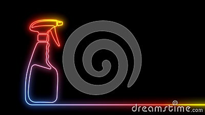 Neon Spray .Home chemistry. Pulverizer drawing.Continuous line drawing.3D illustration Stock Photo