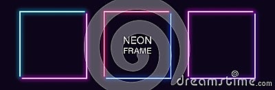 Neon square Frame. Set of quadrate neon Border in 2 angular parts. Geometric shape Vector Illustration