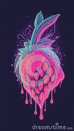 neon strawberry design with white outline, AI Generative Stock Photo