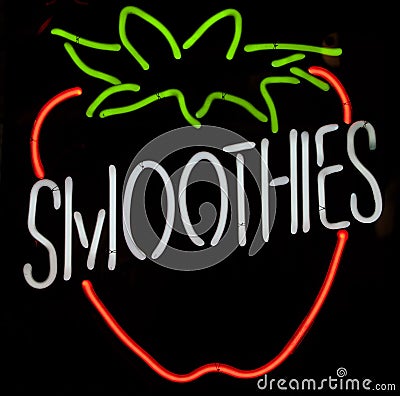 Neon Strawberry Smoothie Sign Stock Photo