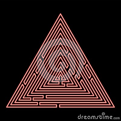 Neon triangular labyrinth Maze conundrum Labyrinth conundrum red color vector illustration image flat style Vector Illustration