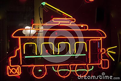 Neon Trolley Car Stock Photo