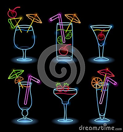 Neon Tropical Drinks Vector Illustration