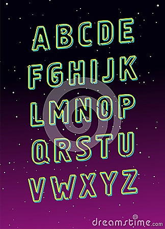 Neon tube glowing alphabet Vector Illustration