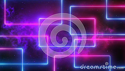 Neon blue pink rectangular tube style futuristic light lines background Stock Photo