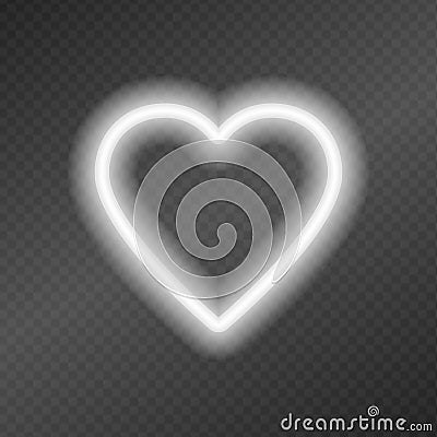 Neon tubes in the shape of a heart isolated on a dark transparency grid. Stock Photo