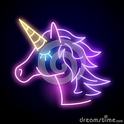 Neon Unicorn Light Sign Vector Illustration