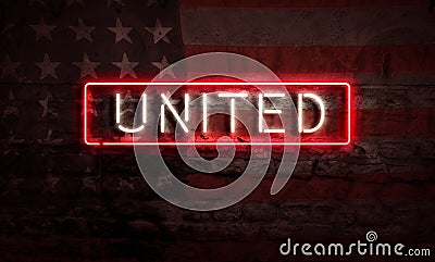 Neon United America Patriotic Sign Flag USA Concept Art On Brick Wall Stock Photo