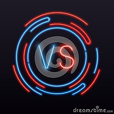 Neon versus. VS symbol into round sign. Confrontation fight battle vector icon Vector Illustration