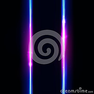 Neon vertical lines, frame. Neon lights sign. Vector abstract background, signboard, streak. Geometric glow outline Vector Illustration