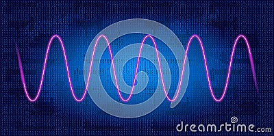 Neon wave graph against binary code background Vector Illustration