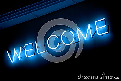 Neon Welcome sign Stock Photo
