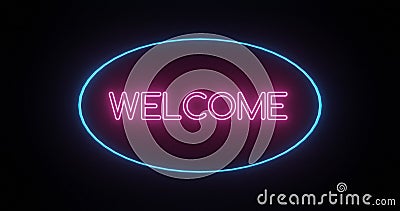 Welcome Sign Sign in Neon Style Turning on Stock Footage - Video of glow,  classic: 73499650