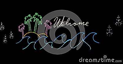 Neon welcome sign with a tropical feel Stock Photo