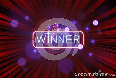 Neon winner banner with red light background Cartoon Illustration