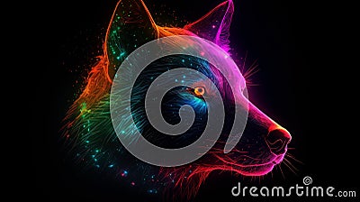 Neon wolf silhouette in cosmic space. gnerative ai. Stock Photo