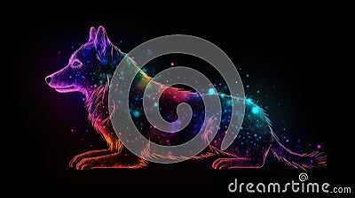 Neon wolf silhouette in cosmic space. gnerative ai. Stock Photo