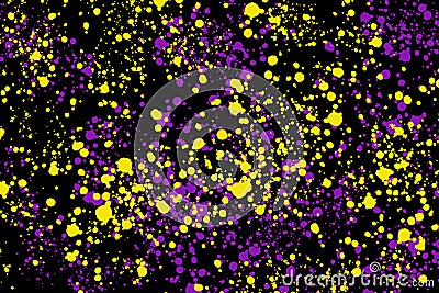 Neon yellow and purple paint splashes on black background. Abstract texture for web-design, digital printing or concept design Stock Photo